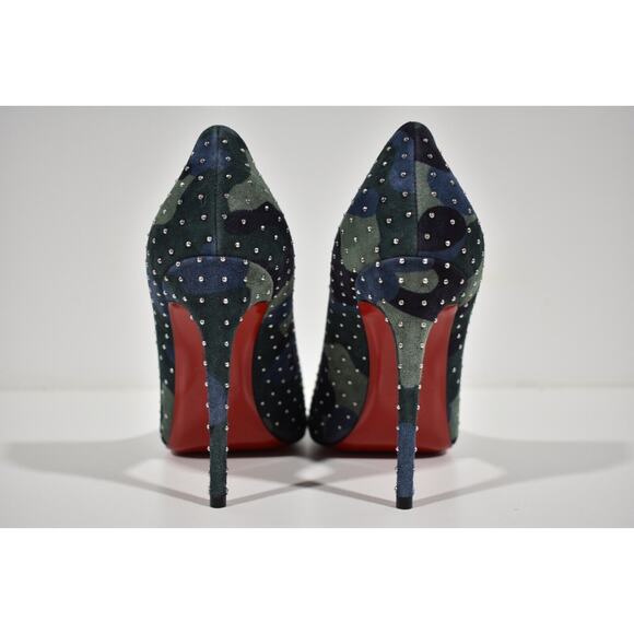Christian Louboutin Kate Plume 100 Camo Blue Green Suede Classic Heel Pump 38.5 - Picture 11 of 12